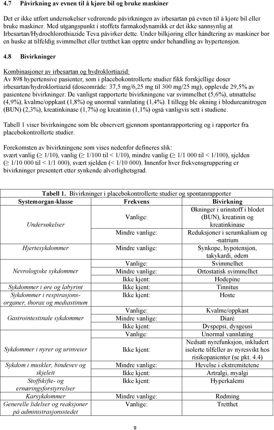 Under bilkjøring eller håndtering av maskiner bør en huske at tilfeldig svimmelhet eller tretthet kan opptre under behandling av hypertensjon. 4.