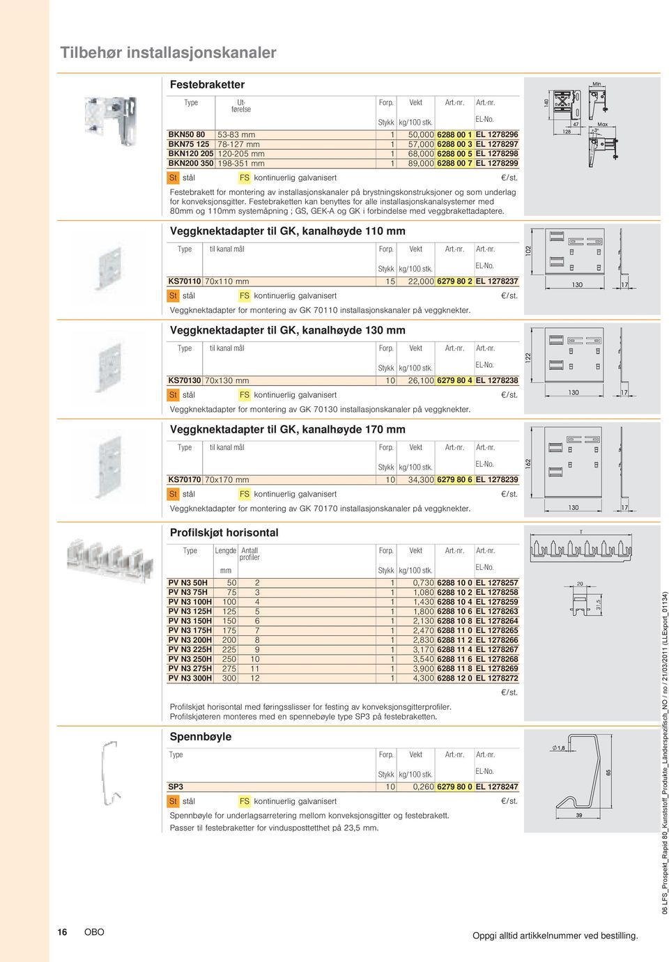 konveksjonsgitter. Festebraketten kan benyttes for alle installasjonskanalsystemer med 80 og 110 systemåpning ; GS, GEK-A og GK i forbindelse med veggbrakettadaptere.