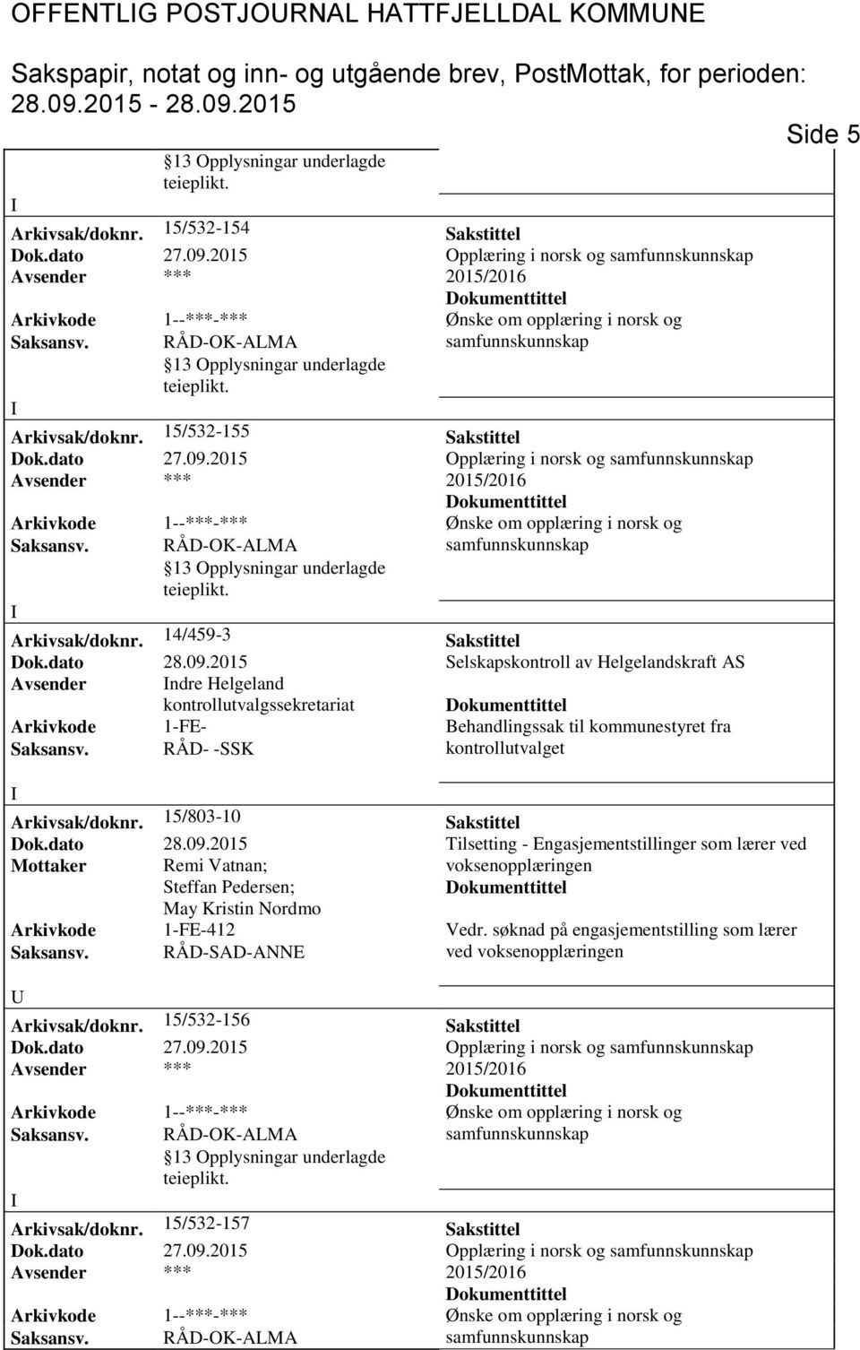 RÅD- -SSK kontrollutvalget Arkivsak/doknr. 15/803-10 Sakstittel Dok.dato 28.09.