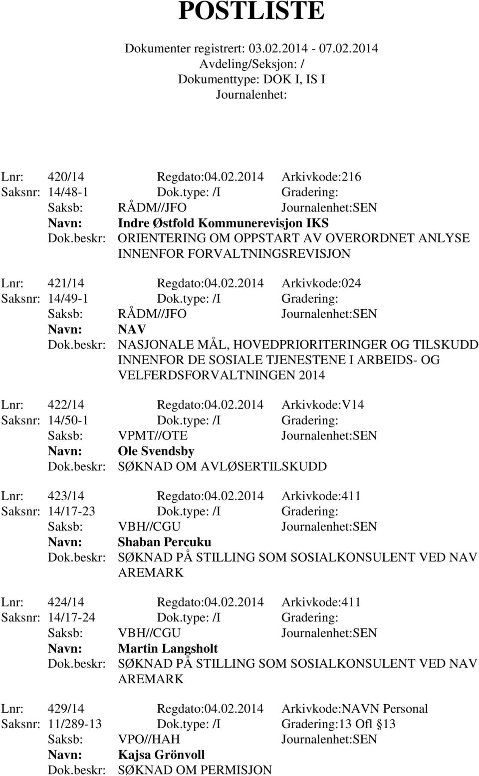 beskr: NASJONALE MÅL, HOVEDPRIORITERINGER OG TILSKUDD INNENFOR DE SOSIALE TJENESTENE I ARBEIDS- OG VELFERDSFORVALTNINGEN 2014 Lnr: 422/14 Regdato:04.02.2014 Arkivkode:V14 Saksnr: 14/50-1 Dok.