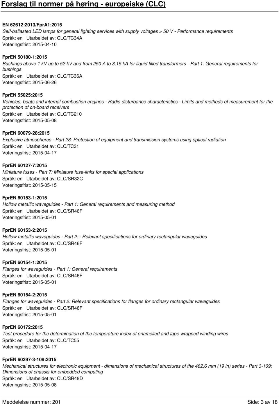 bushings Språk: en Utarbeidet av: CLC/TC36A Voteringsfrist: 2015-06-26 FprEN 55025:2015 Vehicles, boats and internal combustion engines - Radio disturbance characteristics - Limits and methods of