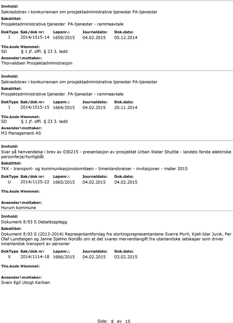 kommunikasjonskomiteen - nnenlandsreiser - invitasjoner - møter 2015 2014/1125-22 1665/2015 Hurum kommune Dokument 8:93 S Debattopplegg Dokument 8:93 S (2013-2014)