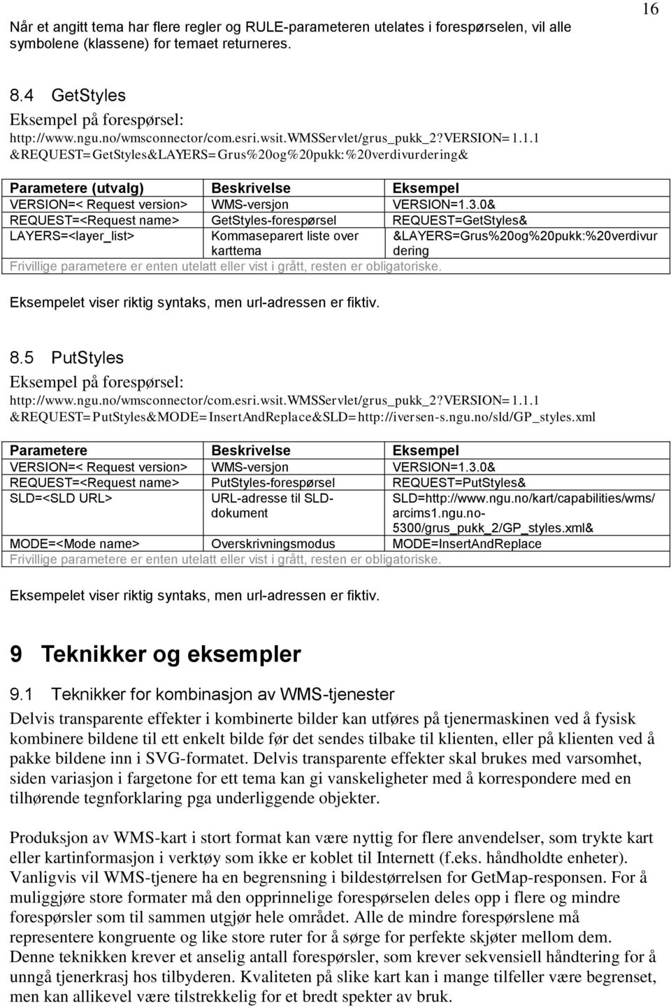 1.1 &REQUEST=GetStyles&LAYERS=Grus%20og%20pukk:%20verdivurdering& Parametere (utvalg) Beskrivelse Eksempel VERSION=< Request version> WMS-versjon VERSION=1.3.