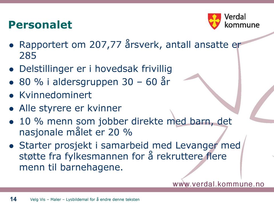 10 % menn som jobber direkte med barn, det nasjonale målet er 20 % Starter prosjekt i