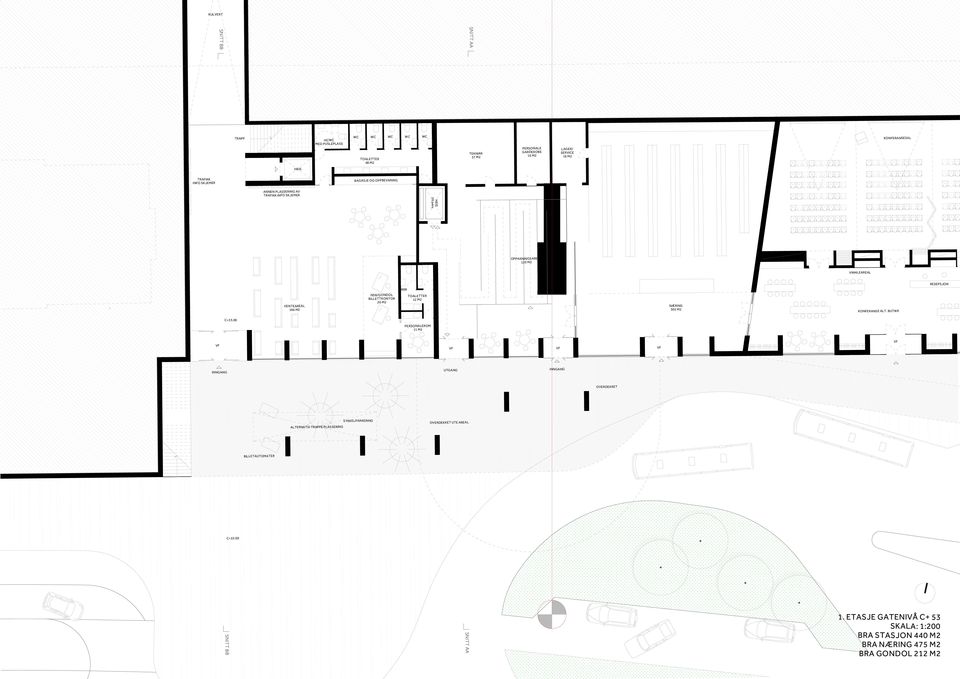 OPPAKNINGSAREAL 120 M2 VRIMLEAREAL RESEPSJON VENTEAREAL 186 M2 NSB/GONDOL BILLETTKONTOR 26 M2 NÆRING 305 M2 KONFERANSE ALT.