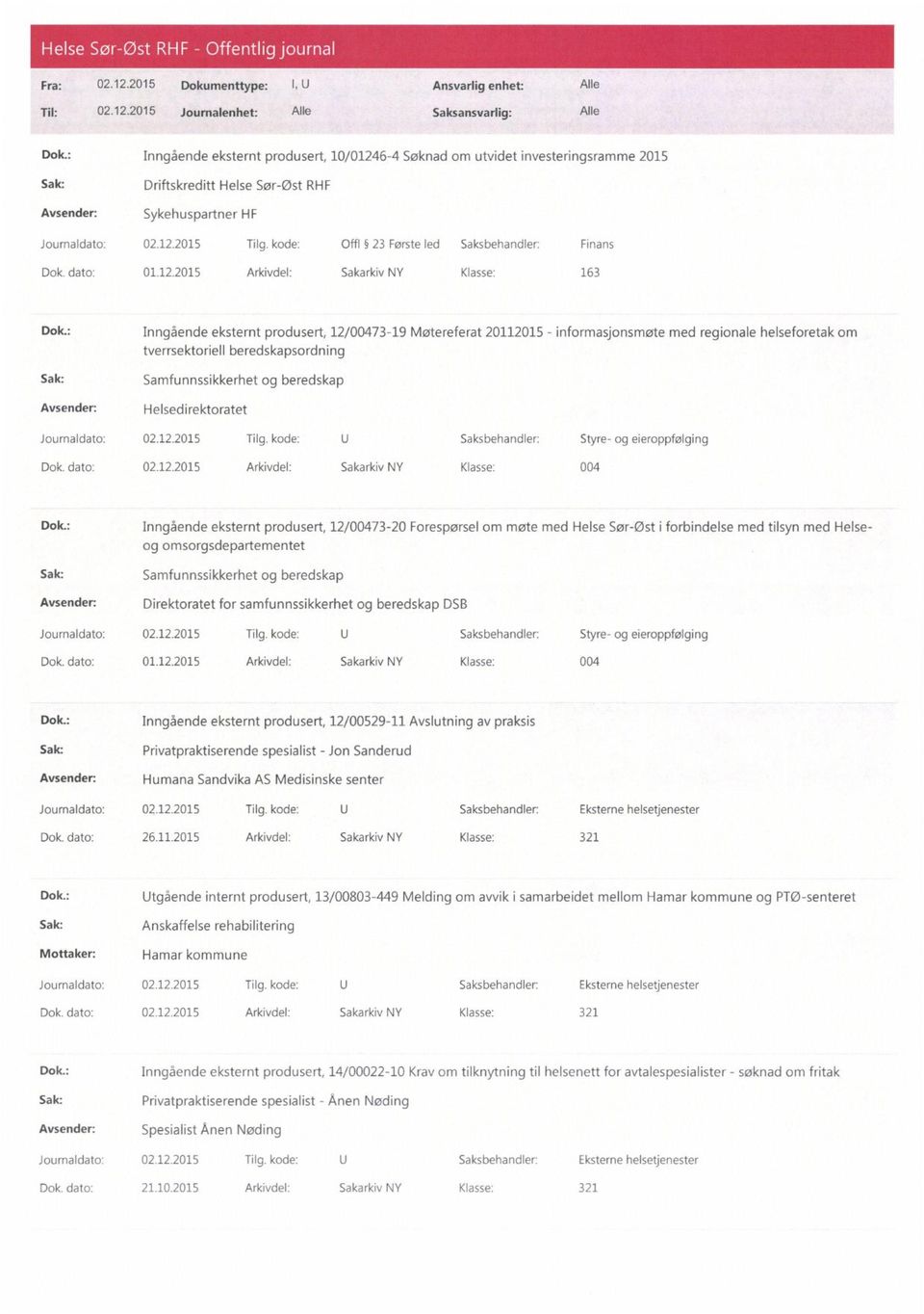 kode: Offl 23 Første led Saksbehandler: Finans 01.12.2015 Arkivdel: Sakarkiv NY Klasse: 163 Dok.