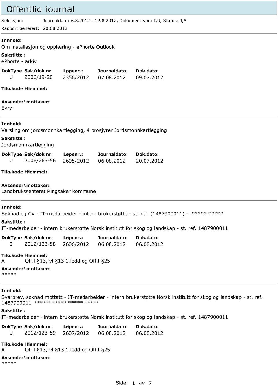 2012 Landbrukssenteret Ringsaker kommune Søknad og CV - T-medarbeider - intern brukerstøtte - st. ref. (1487900011) - T-medarbeider - intern brukerstøtte Norsk institutt for skog og landskap - st.