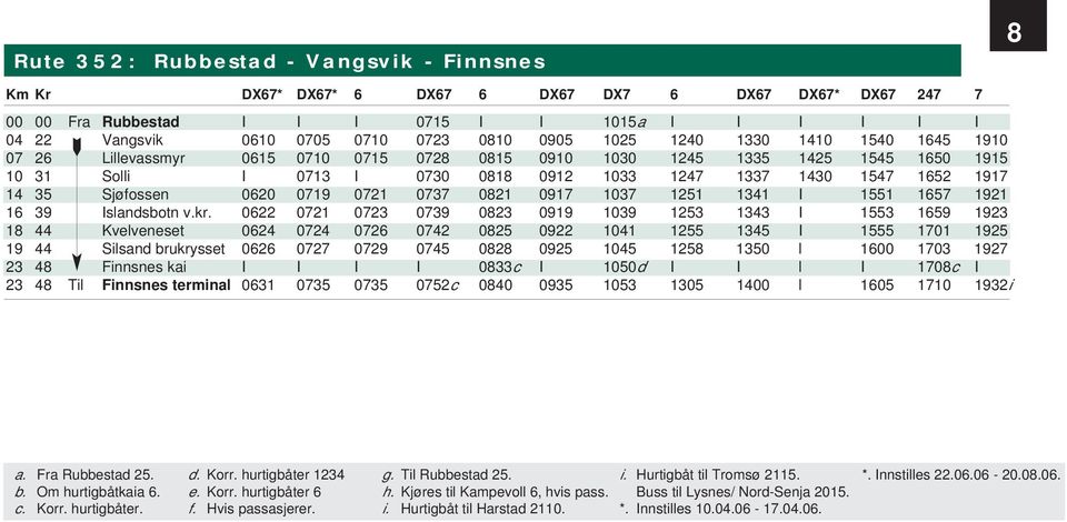 35 Sjøfossen 0620 0719 0721 0737 0821 0917 1037 1251 1341 I 1551 1657 1921 16 39 Islandsbotn v.kr.