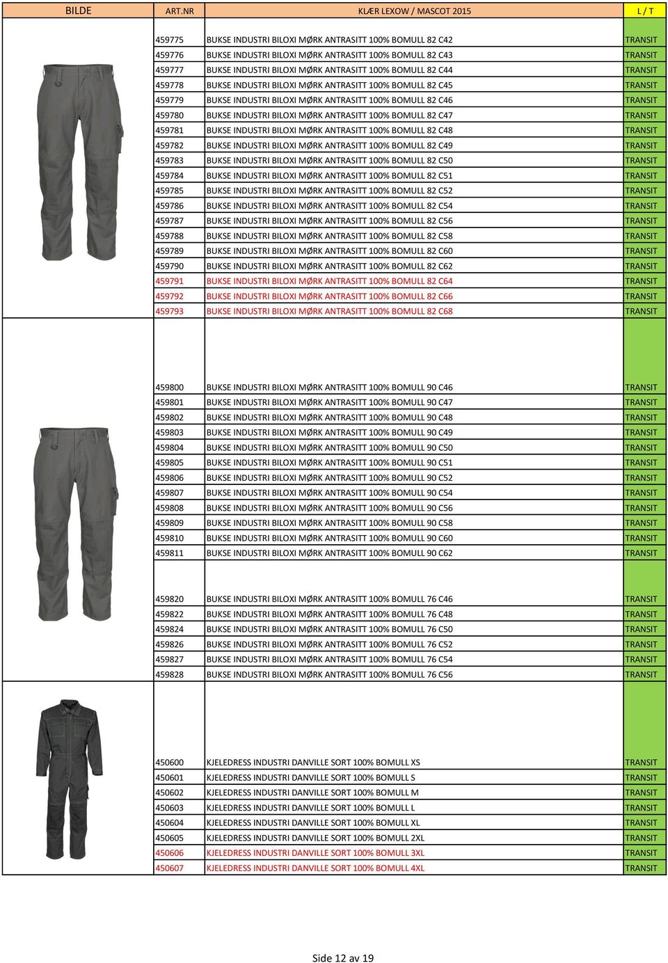 ANTRASITT 100% BOMULL 82 C47 TRANSIT 459781 BUKSE INDUSTRI BILOXI MØRK ANTRASITT 100% BOMULL 82 C48 TRANSIT 459782 BUKSE INDUSTRI BILOXI MØRK ANTRASITT 100% BOMULL 82 C49 TRANSIT 459783 BUKSE