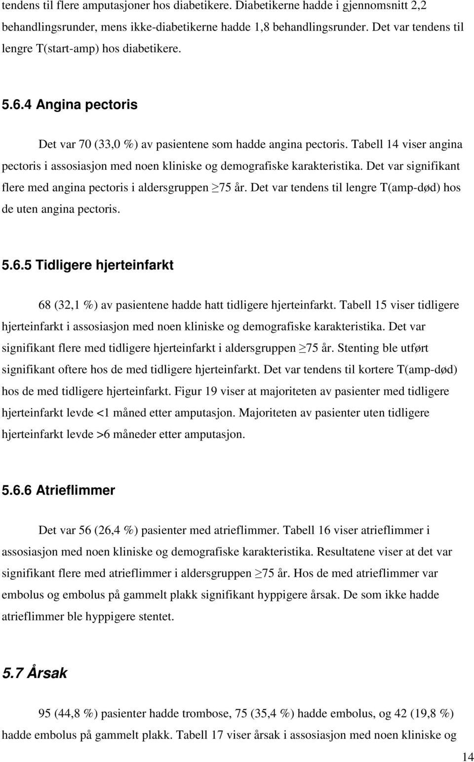 Tabell 14 viser angina pectoris i assosiasjon med noen kliniske og demografiske karakteristika. Det var signifikant flere med angina pectoris i aldersgruppen 75 år.