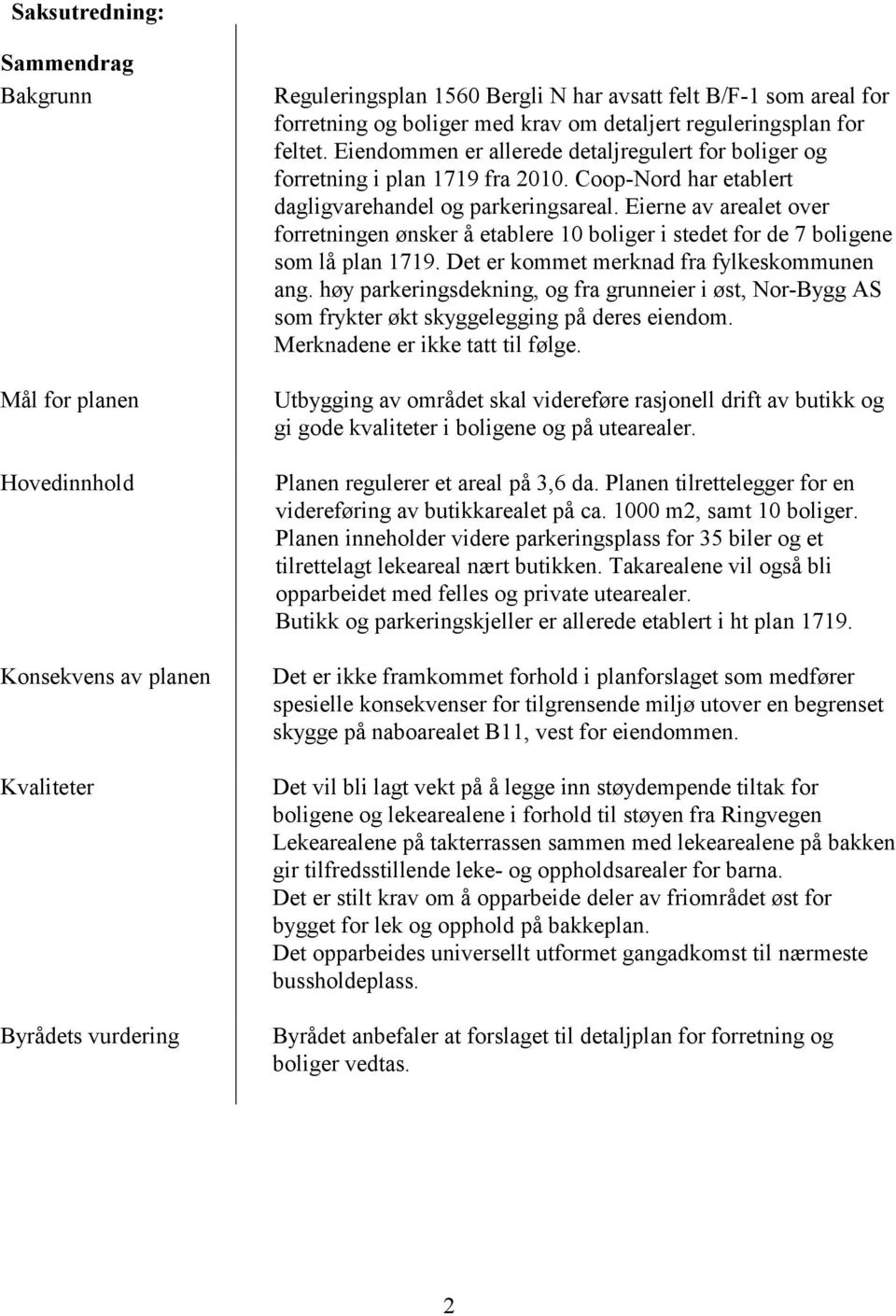 Eierne av arealet ver frretningen ønsker å etablere 10 bliger i stedet fr de 7 bligene sm lå plan 1719. Det er kmmet merknad fra fylkeskmmunen ang.