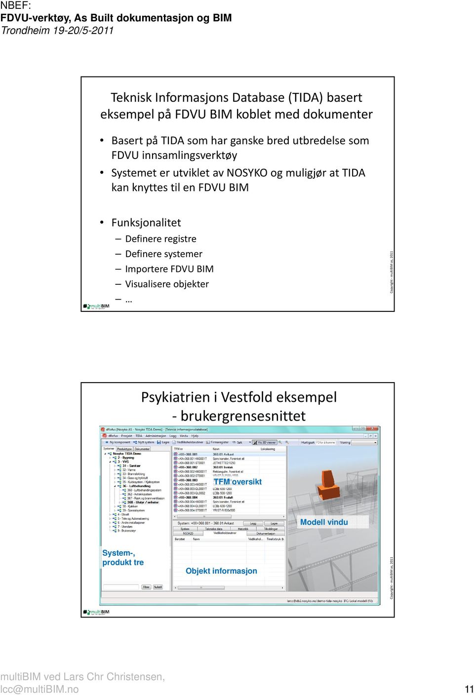 FDVU BIM Funksjonalitet Definere registre Definere systemer Importere FDVU BIM Visualisere objekter Psykiatrien i