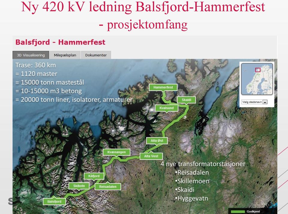 tonn liner, mastestål isolatorer, armaturer =10-15 000 m3 betong =20 000 tonn liner,