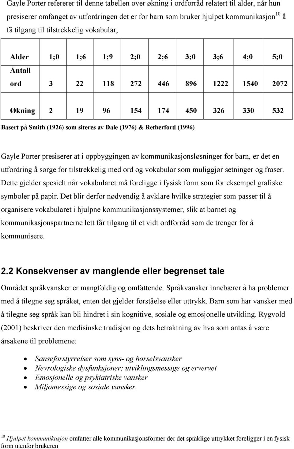 (1976) & Retherford (1996) Gayle Porter presiserer at i oppbyggingen av kommunikasjonsløsninger for barn, er det en utfordring å sørge for tilstrekkelig med ord og vokabular som muliggjør setninger