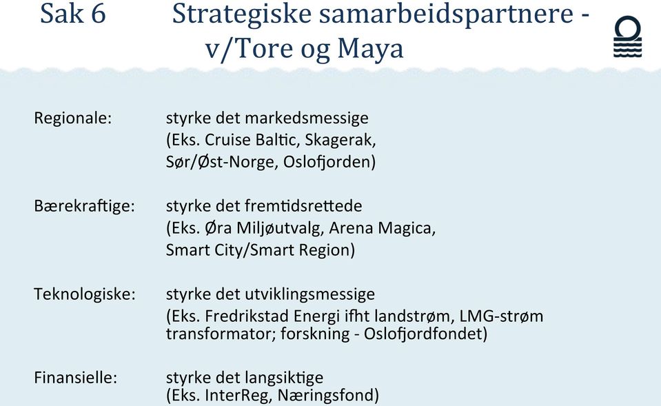 ØraMiljøutvalg,ArenaMagica, SmartCity/SmartRegion) Teknologiske: styrkedetutviklingsmessige (Eks.