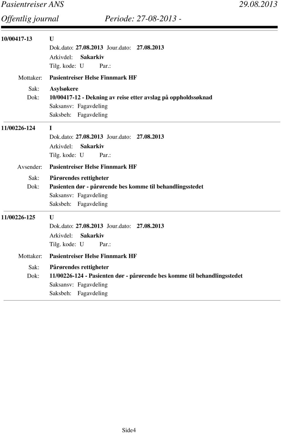 pårørende bes komme til behandlingsstedet 11/00226-125 U Pårørendes