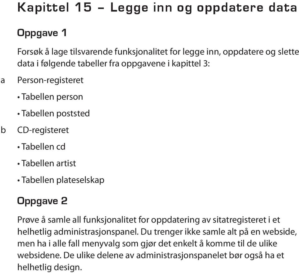 Prøve å smle ll funksjonlitet for oppdtering v sittregisteret i et helhetlig dministrsjonspnel.