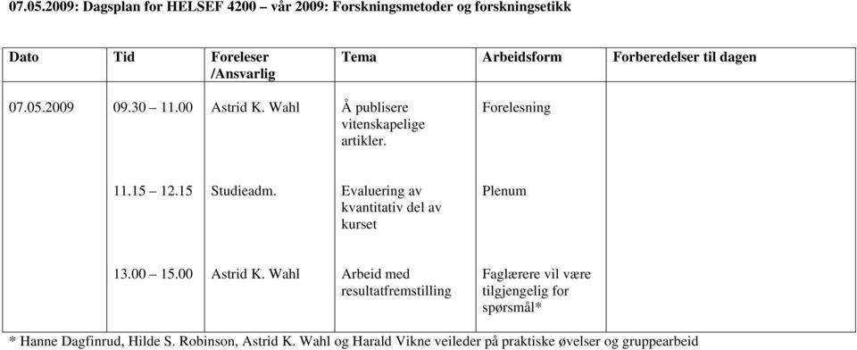 2009 09.30 11.00 Å publisere vitenskapelige artikler. 11.15 12.15 Studieadm.