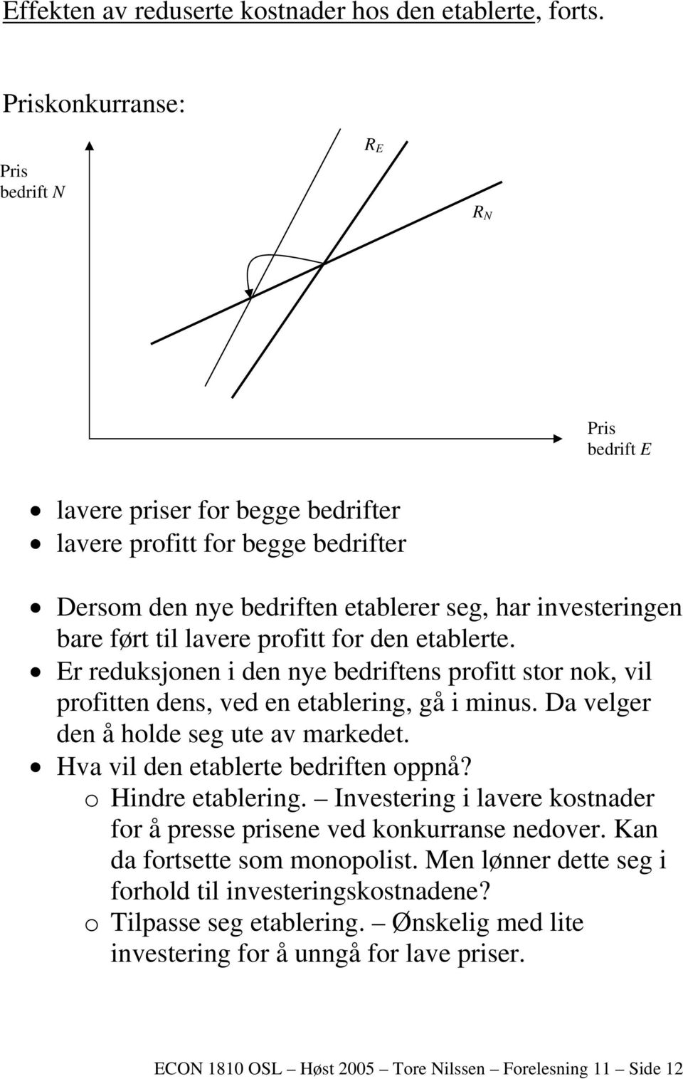 lavere profitt for den etablerte. Er reduksjonen i den nye bedriftens profitt stor nok, vil profitten dens, ved en etablering, gå i minus. Da velger den å holde seg ute av markedet.