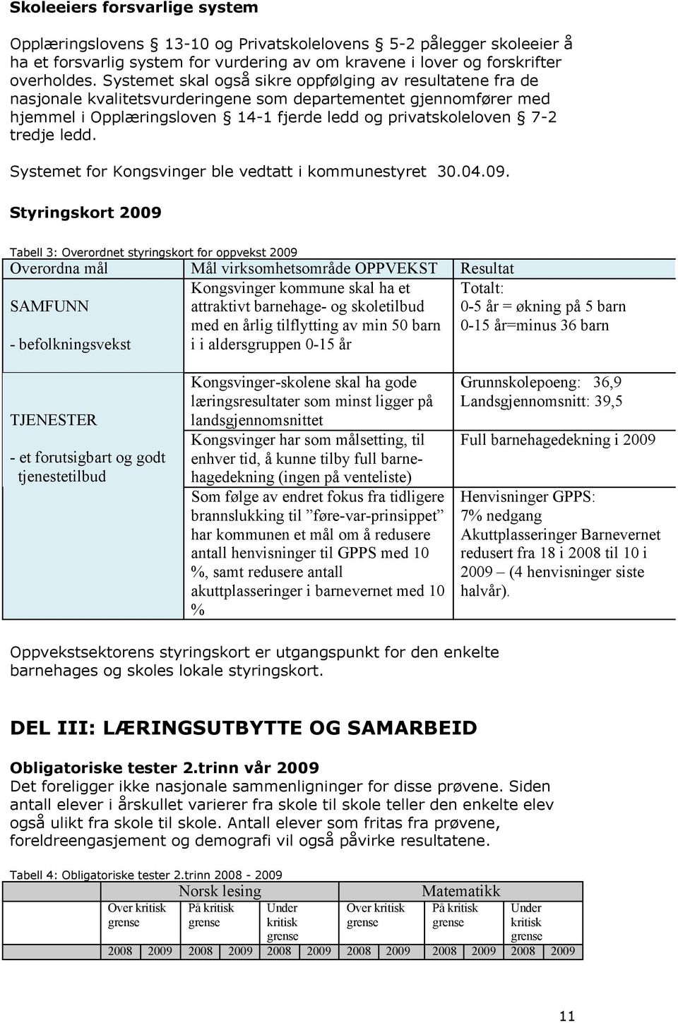 ledd. Systemet for Kongsvinger ble vedtatt i kommunestyret 30.04.09.
