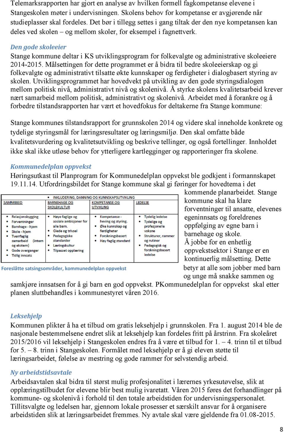Den gode skoleeier Stange kommune deltar i KS utviklingsprogram for folkevalgte og administrative skoleeiere 2014-2015.