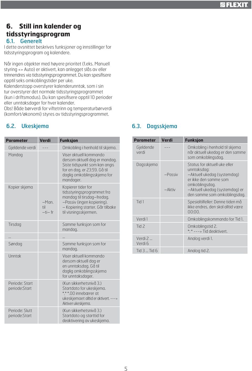 Kalenderstopp overstyrer kalenderunntak, som i sin tur overstyrer det normale tidsstyringsprogrammet (kun i driftsmodus). Du kan spesifisere opptil 10 perioder eller unntaksdager for hver kalender.