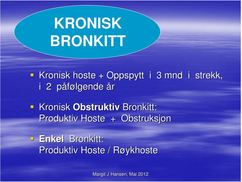 Obstruktiv Bronkitt: Produktiv Hoste +