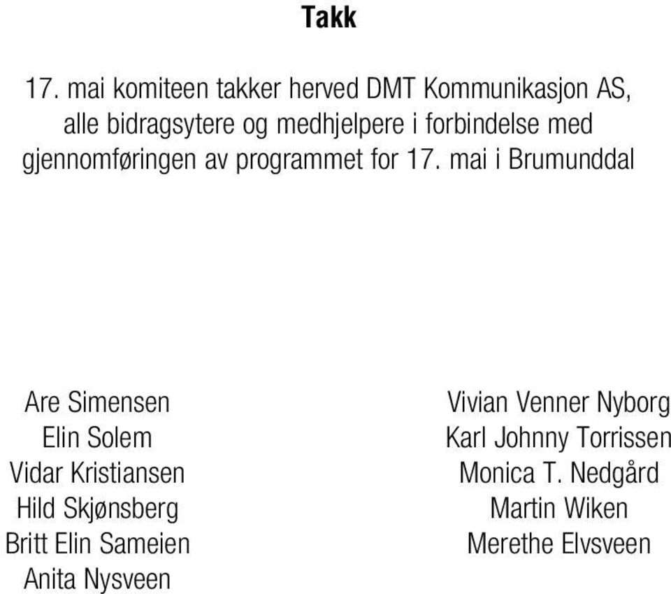 forbindelse med gjennomføringen av programmet for 17.