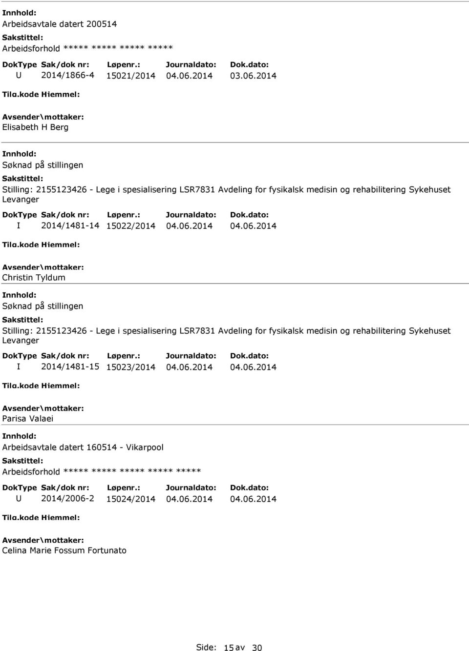 Stilling: 2155123426 - Lege i spesialisering LSR7831 Avdeling for fysikalsk medisin og rehabilitering Sykehuset Levanger 2014/1481-15 15023/2014 Parisa