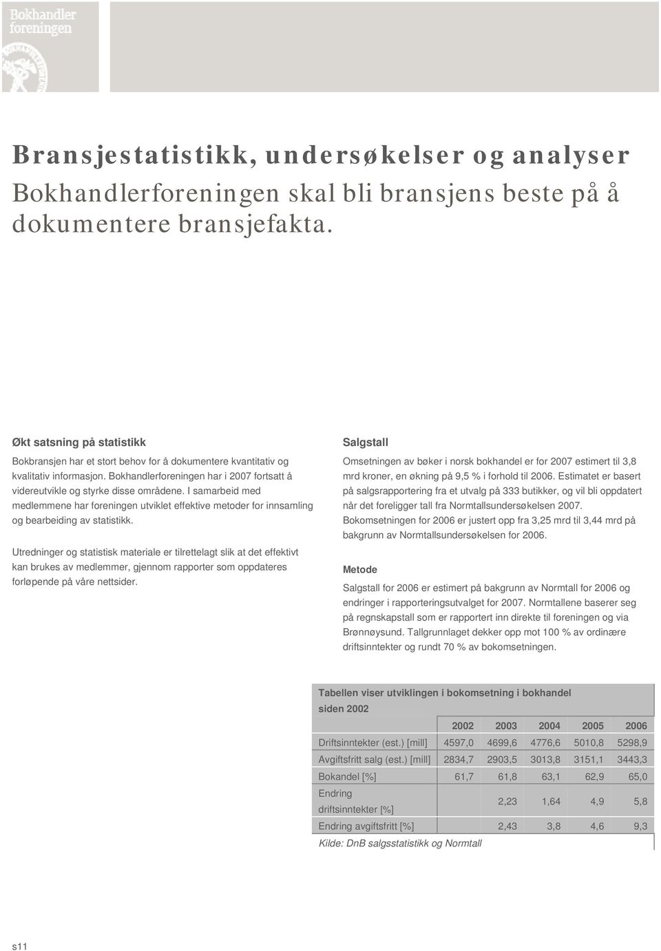 I samarbeid med medlemmene har foreningen utviklet effektive metoder for innsamling og bearbeiding av statistikk.