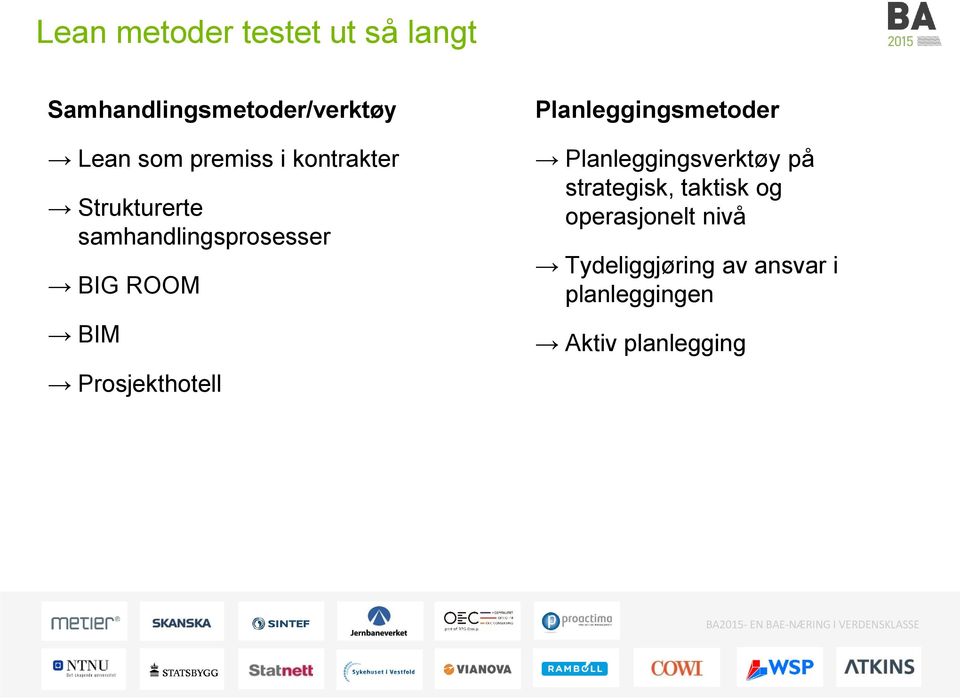 Prosjekthotell Planleggingsmetoder Planleggingsverktøy på strategisk,