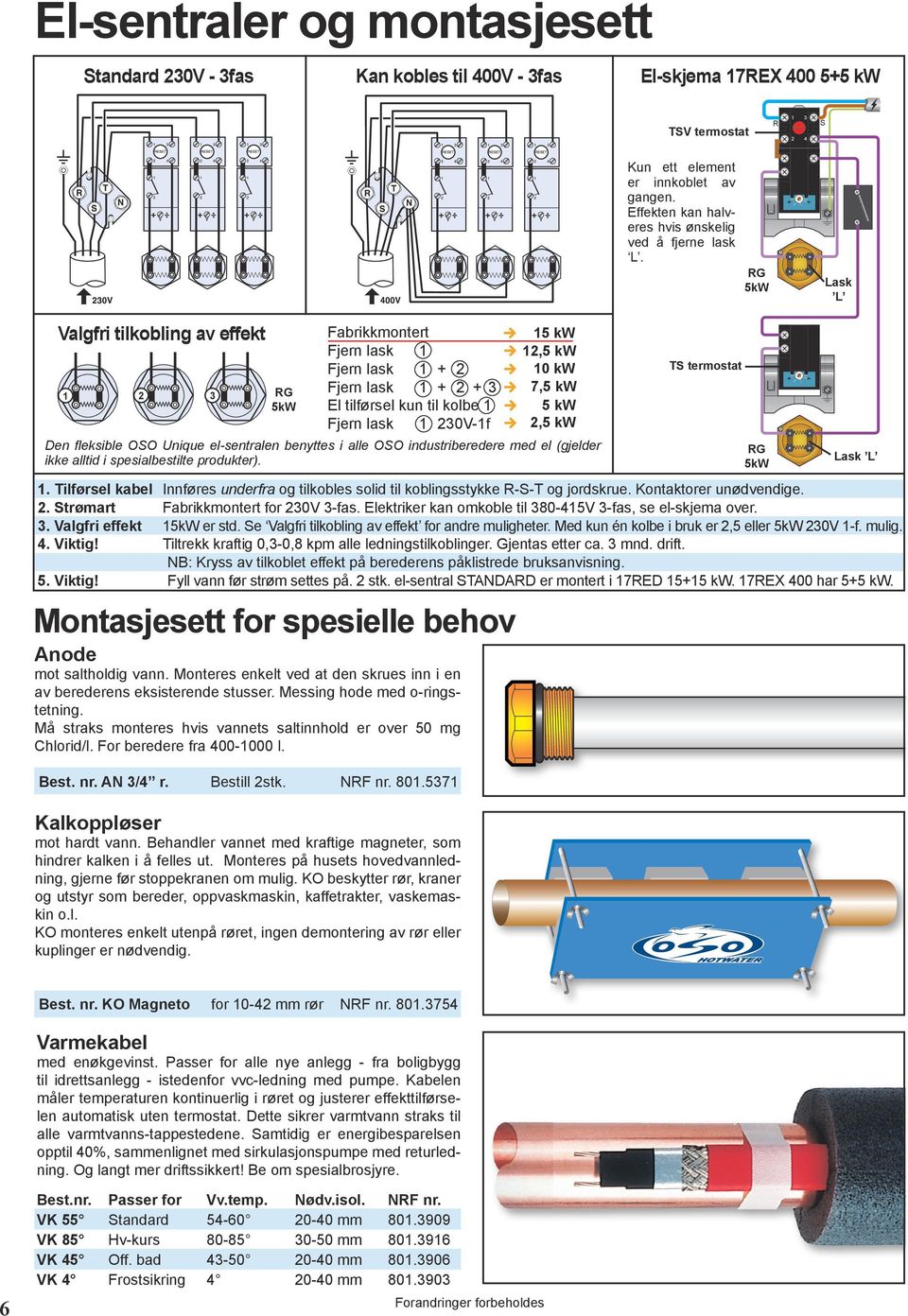 RG 5kW + Lask L Valgfri tilkobling av effekt 1 3 RG 5kW Fabrikkmontert Fjern lask 1 Fjern lask 1 + Fjern lask 1 + + 3 El tilførsel kun til kolbe 1 Fjern lask 1 30V-1f 15 kw 1,5 kw 10 kw 7,5 kw 5 kw,5