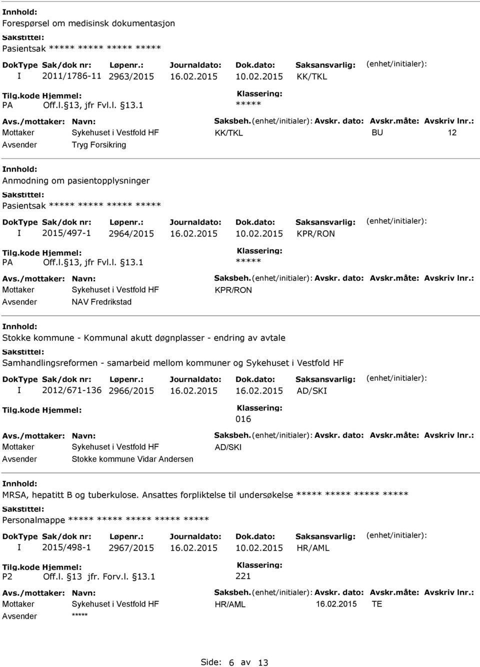 : KPR/RON NAV Fredrikstad nnhold: Stokke kommune - Kommunal akutt døgnplasser - endring av avtale Samhandlingsreformen - samarbeid mellom kommuner og 2012/671-136 2966/2015 AD/SK 016 Avs.