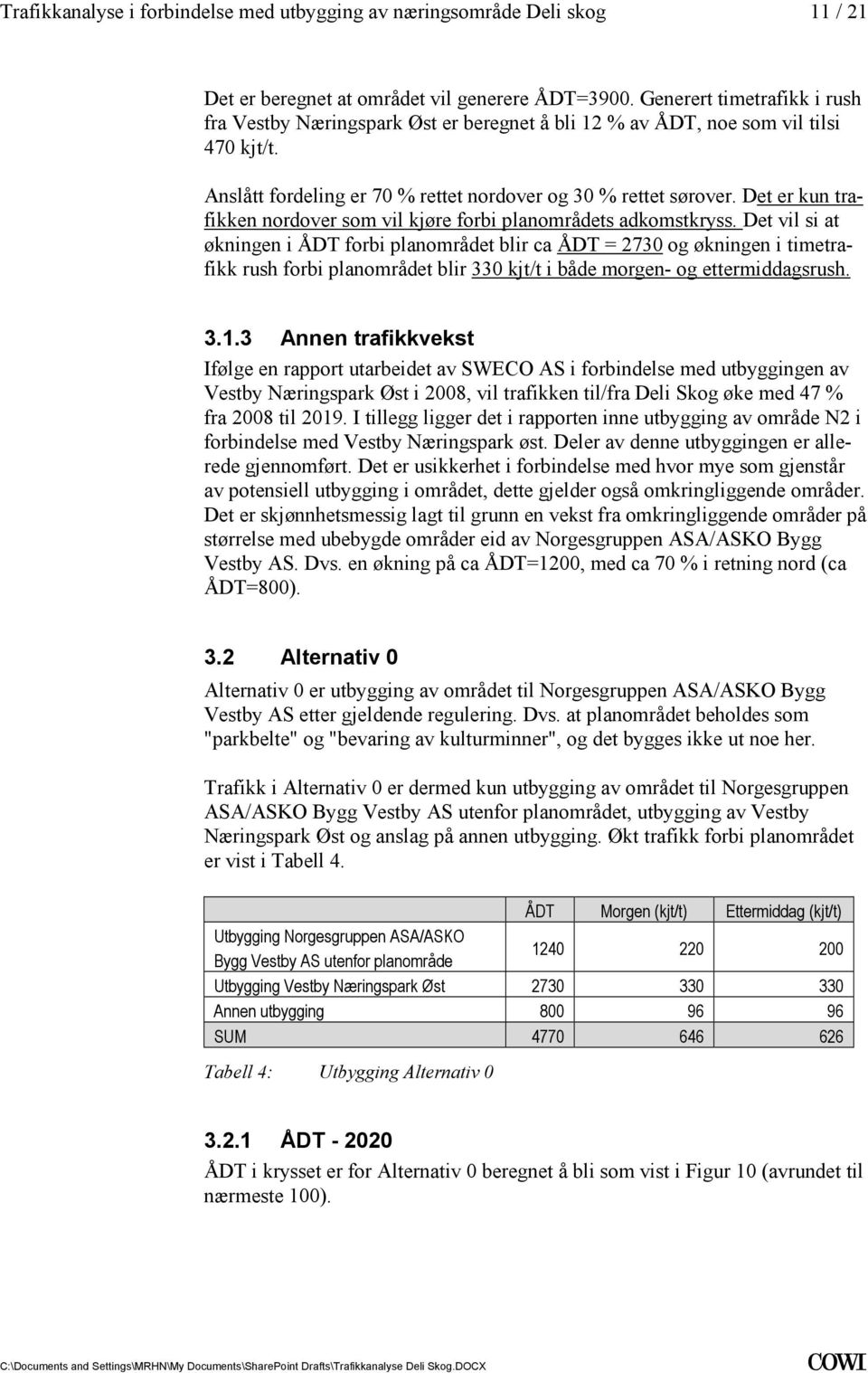 timetrafikk rush forbi planområdet blir 330 kjt/t i både morgen- og ettermiddagsrush 313 Annen trafikkvekst Ifølge en rapport utarbeidet av SWECO AS i forbindelse med utbyggingen av Vestby