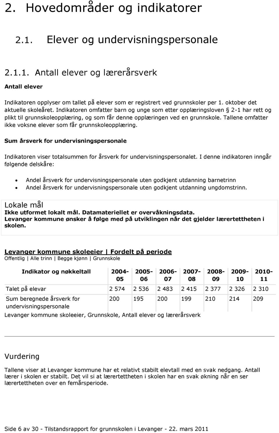 Tallene omfatter ikke voksne elever som får grunnskoleopplæring. Sum årsverk for undervisningspersonale Indikatoren viser totalsummen for årsverk for undervisningspersonalet.