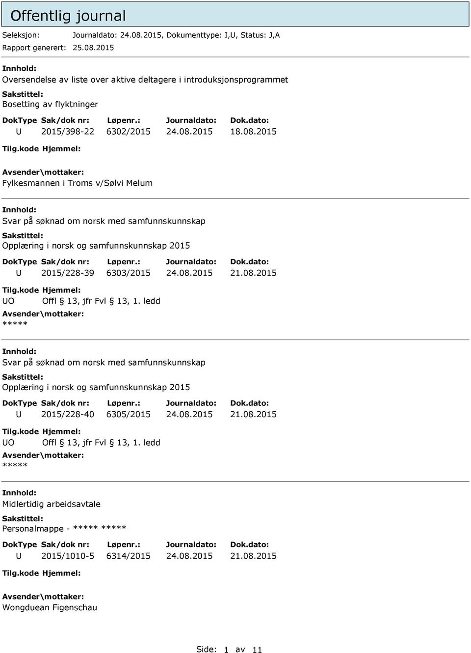 2015 Fylkesmannen i Troms v/sølvi Melum Svar på søknad om norsk med samfunnskunnskap Opplæring i norsk og samfunnskunnskap 2015 2015/228-39