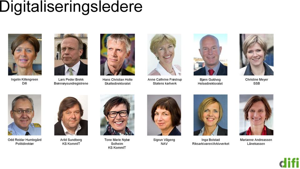 Helsedirektoratet Christine Meyer SSB Odd Reidar Humlegård Politidirektør Arild Sundberg KS KommIT