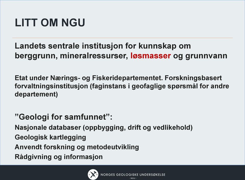 Forskningsbasert forvaltningsinstitusjon (faginstans i geofaglige spørsmål for andre departement)