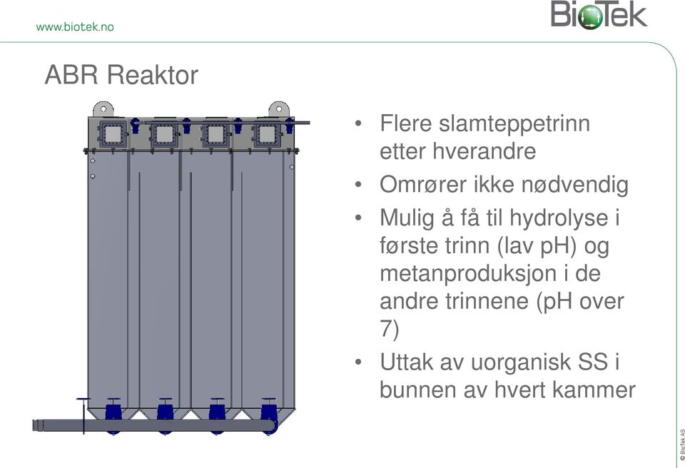 første trinn (lav ph) og metanproduksjon i de andre