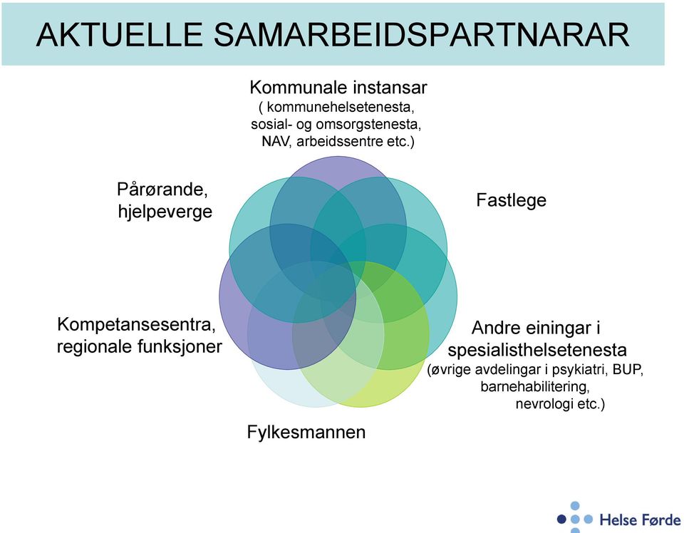 ) Pårørande, hjelpeverge Fastlege Kompetansesentra, regionale funksjoner