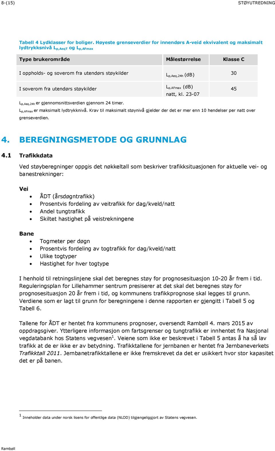 p,aeq,24h (db) 30 I soverom fra utendørs støykilder L p,afmax (db) natt, kl. 23-07 45 L p,aeq,24h er gjennomsnittsverdien gjennom 24 timer. L p,afmax er maksimalt lydtrykknivå.