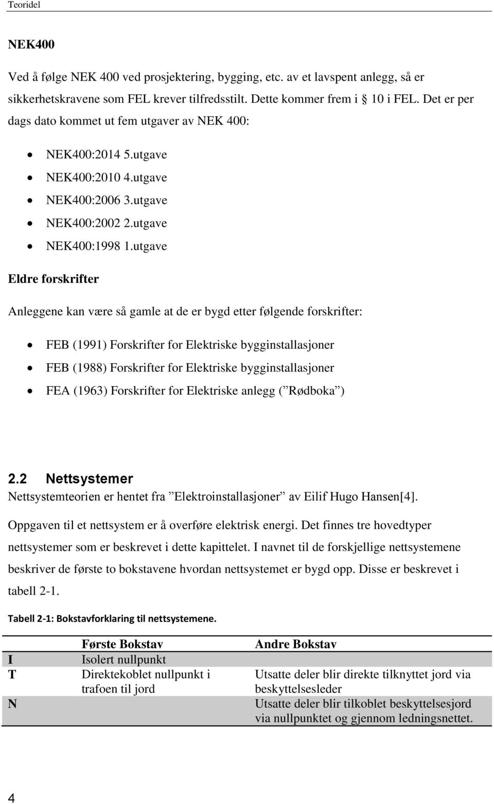 utgave Eldre forskrifter Anleggene kan være så gamle at de er bygd etter følgende forskrifter: FEB (1991) Forskrifter for Elektriske bygginstallasjoner FEB (1988) Forskrifter for Elektriske