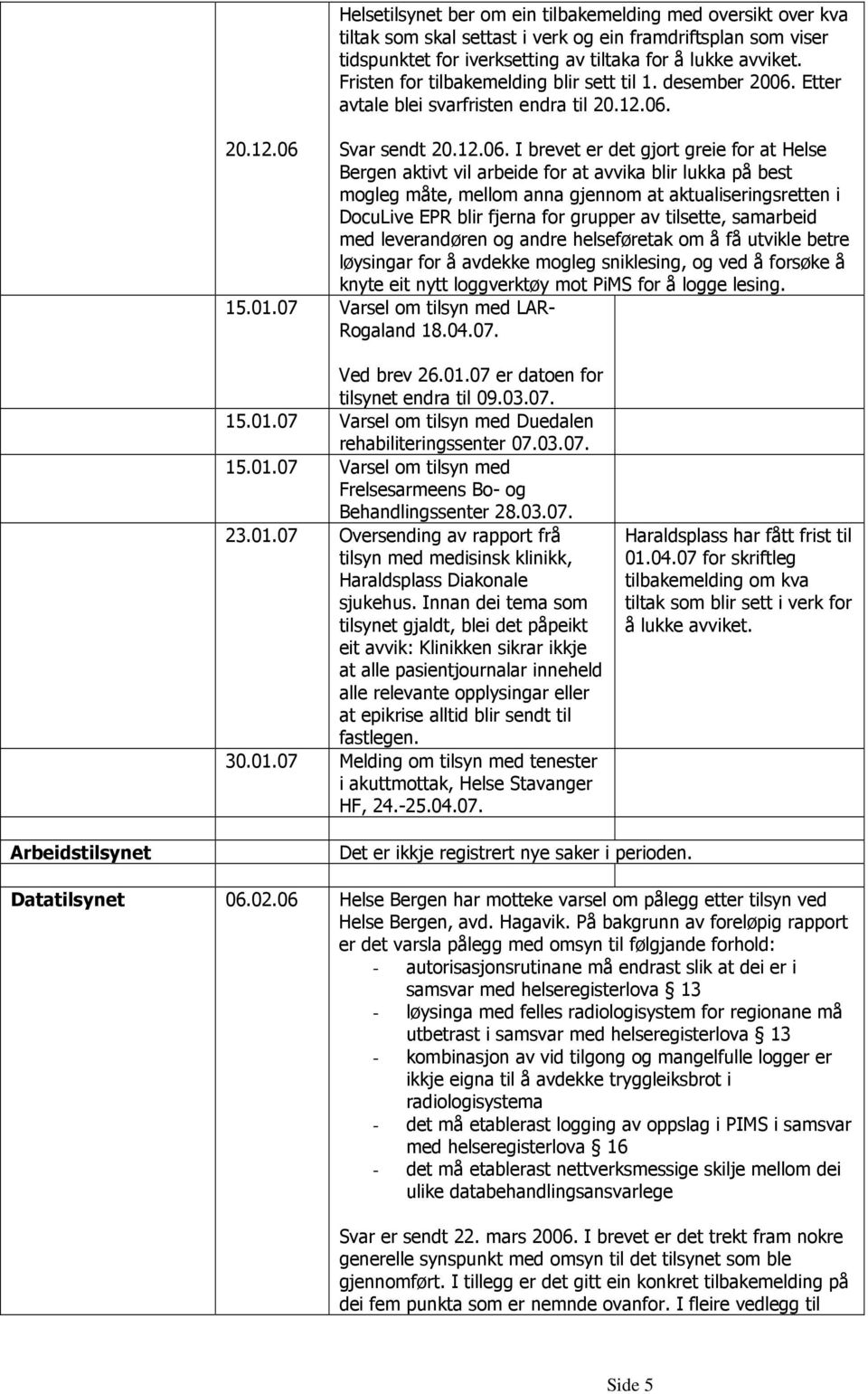 Etter avtale blei svarfristen endra til 20.12.06.