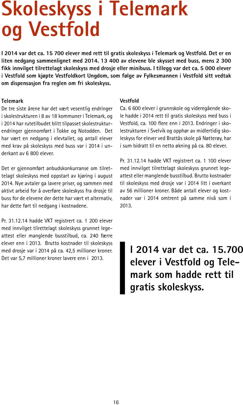 5 000 elever i Vestfold som kjøpte Vestfoldkort Ungdom, som følge av Fylkesmannen i Vestfold sitt vedtak om dispensasjon fra reglen om fri skoleskyss.