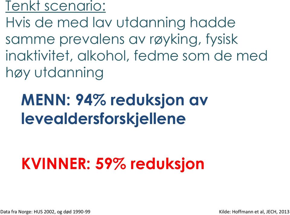 MENN: 94% reduksjon av levealdersforskjellene KVINNER: 59% reduksjon