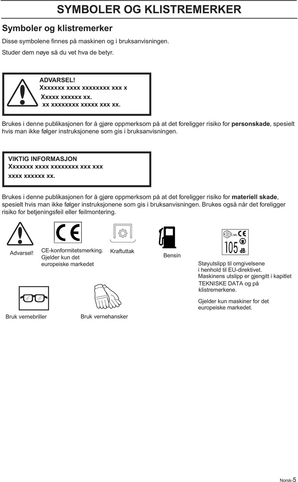 Brukes i denne publikasjonen for å gjøre oppmerksom på at det foreligger risiko for personskade, spesielt hvis man ikke følger instruksjonene som gis i bruksanvisningen.