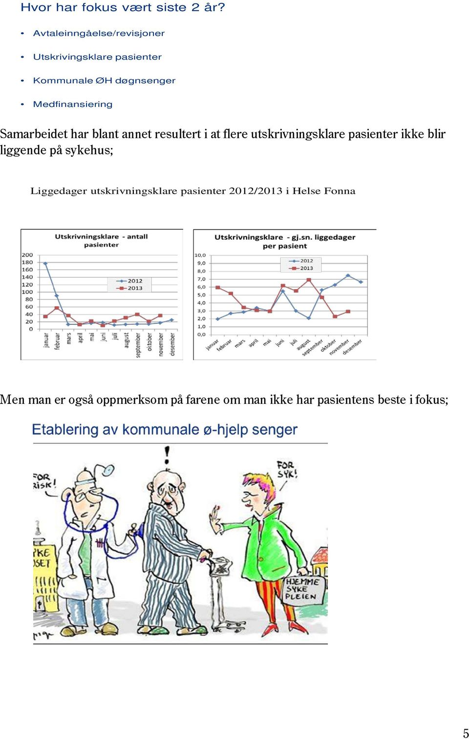 Samarbeidet har blant annet resultert i at flere utskrivningsklare pasienter ikke blir