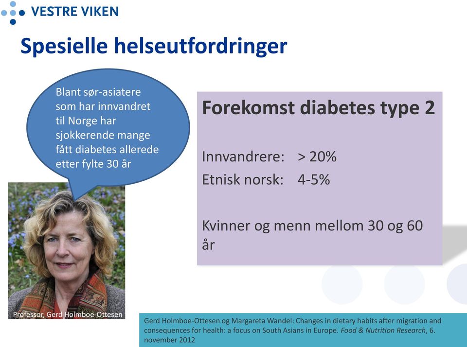 30 og 60 år Professor, Gerd Holmboe-Ottesen Gerd Holmboe-Ottesen og Margareta Wandel: Changes in dietary habits