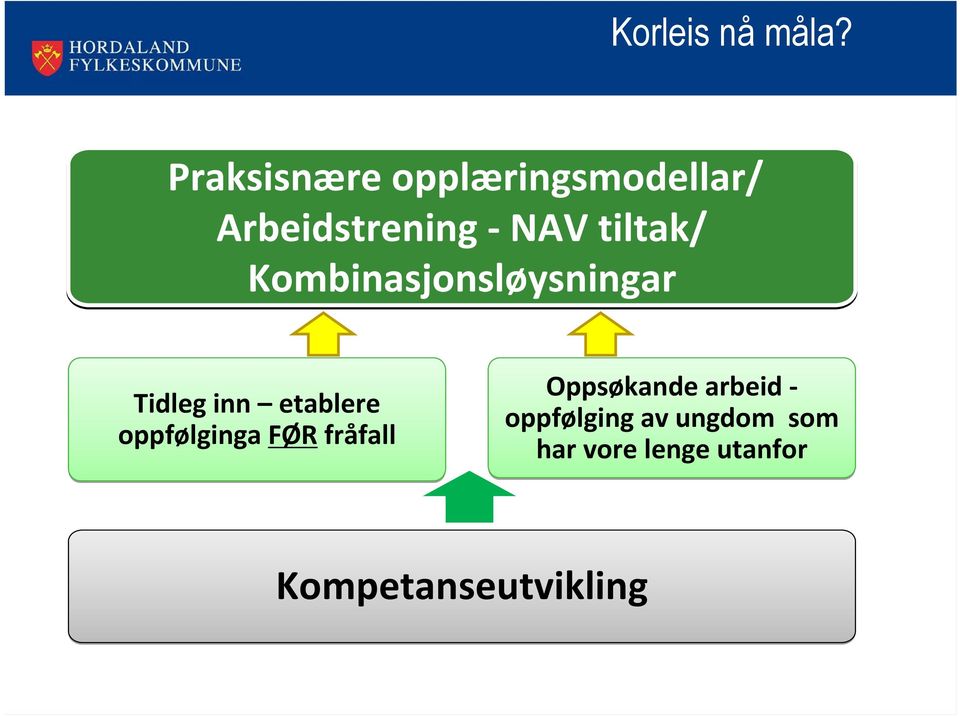 Kombinasjonsløysningar Tidleg inn etablere oppfølginga FØR fråfall