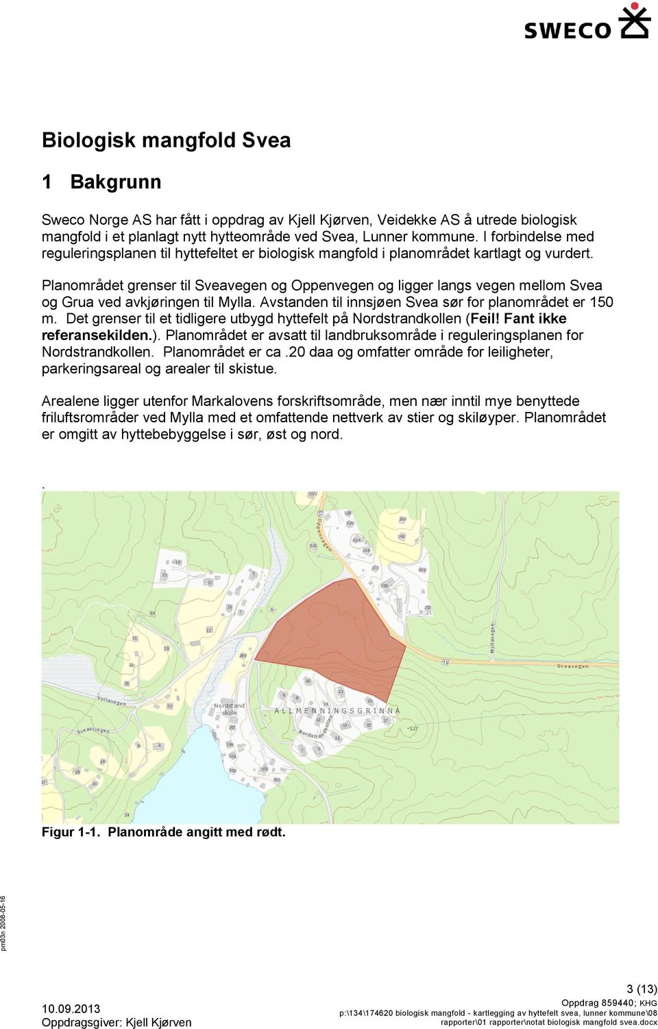 Planområdet grenser til Sveavegen og Oppenvegen og ligger langs vegen mellom Svea og Grua ved avkjøringen til Mylla. Avstanden til innsjøen Svea sør for planområdet er 150 m.
